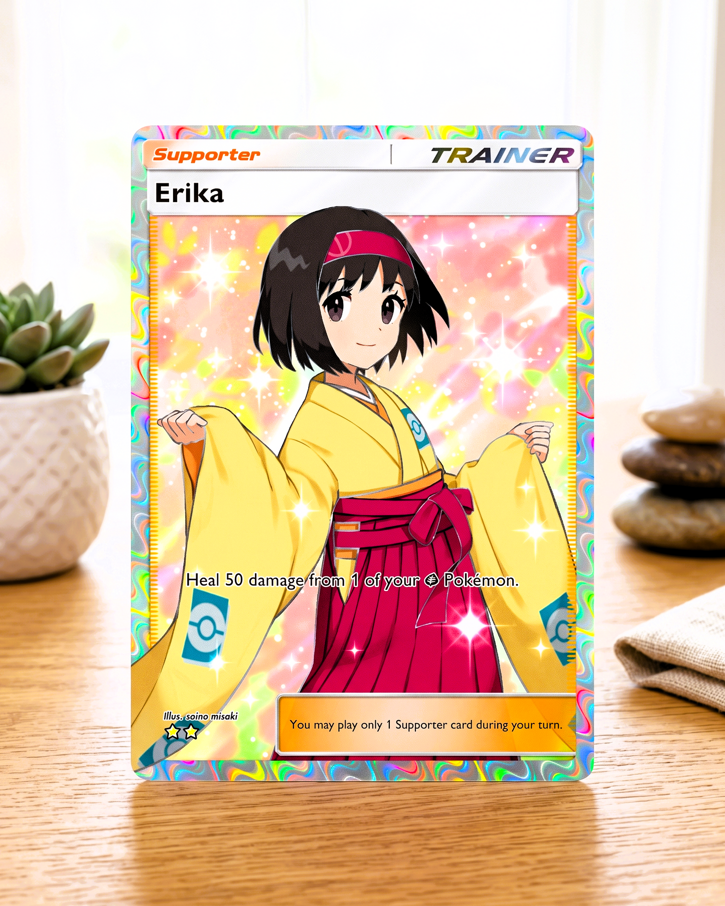 TCG Pocket Physical Custom Card | Trainer Erika Full Art A1-266 – Genetic Apex