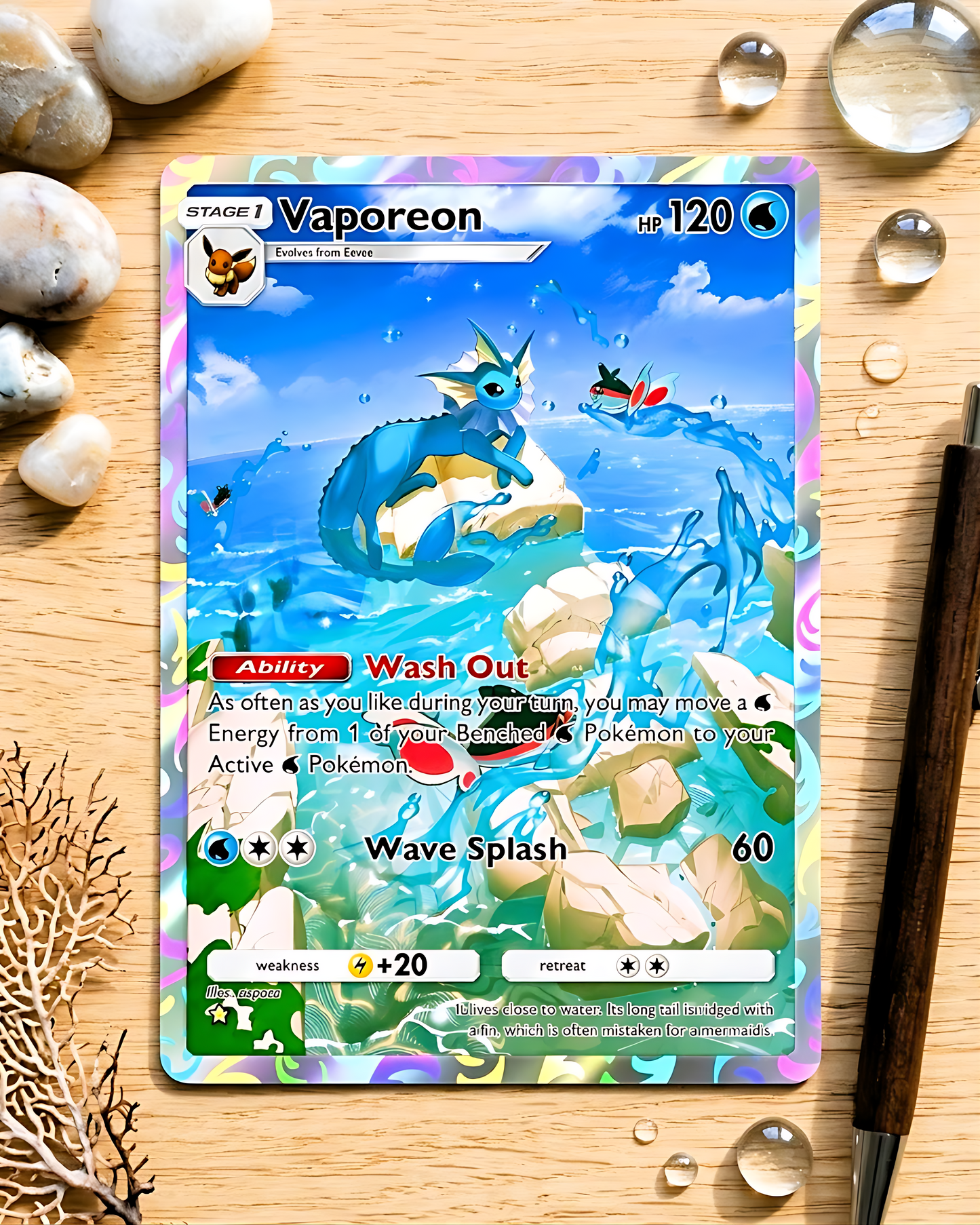 TCG Pocket Physical Custom Card | Vaporeon A1a-072 – Mythical Island