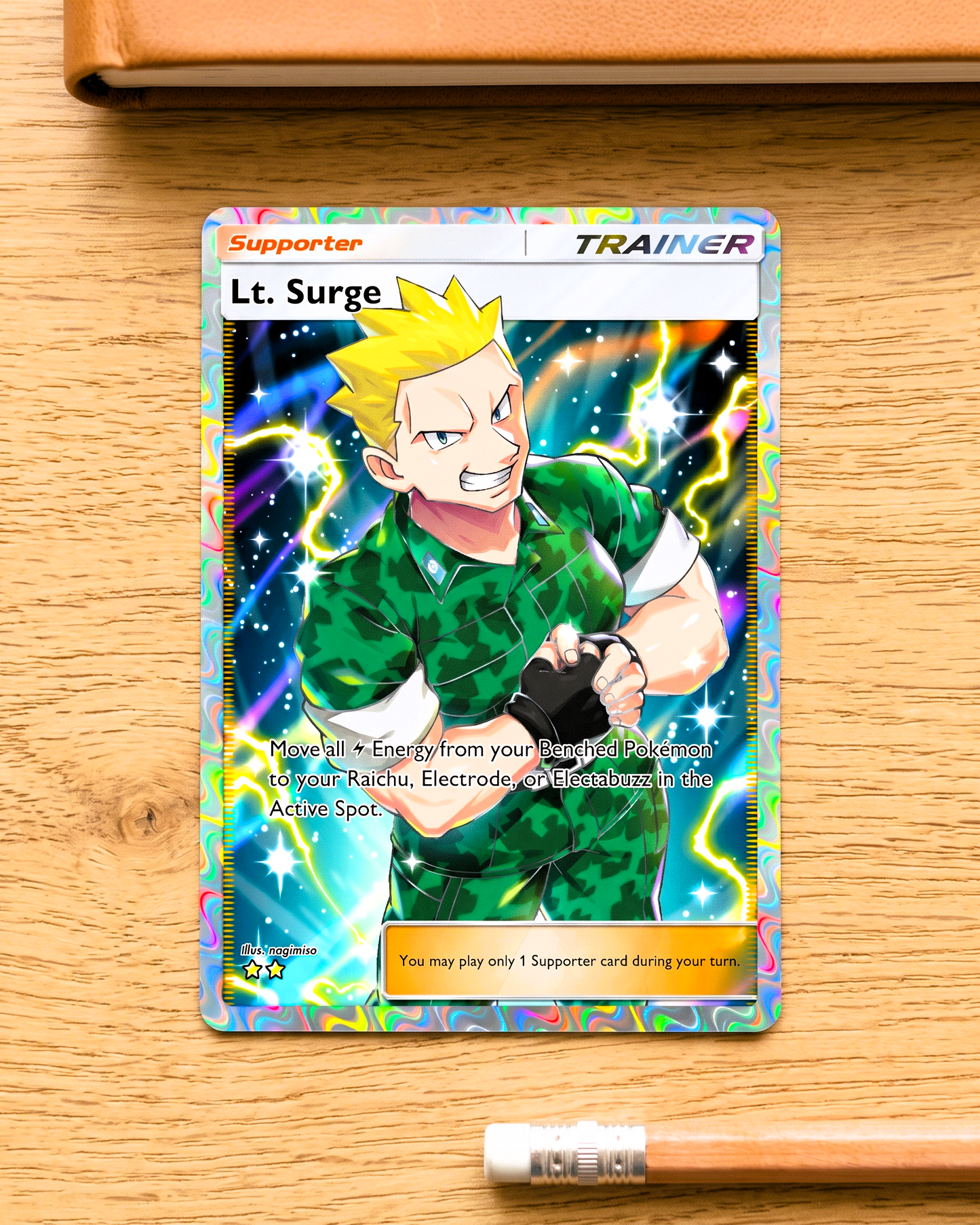 TCG Pocket Physical Custom Card | Trainer Lt. Surge Full Art A1-273 – Genetic Apex